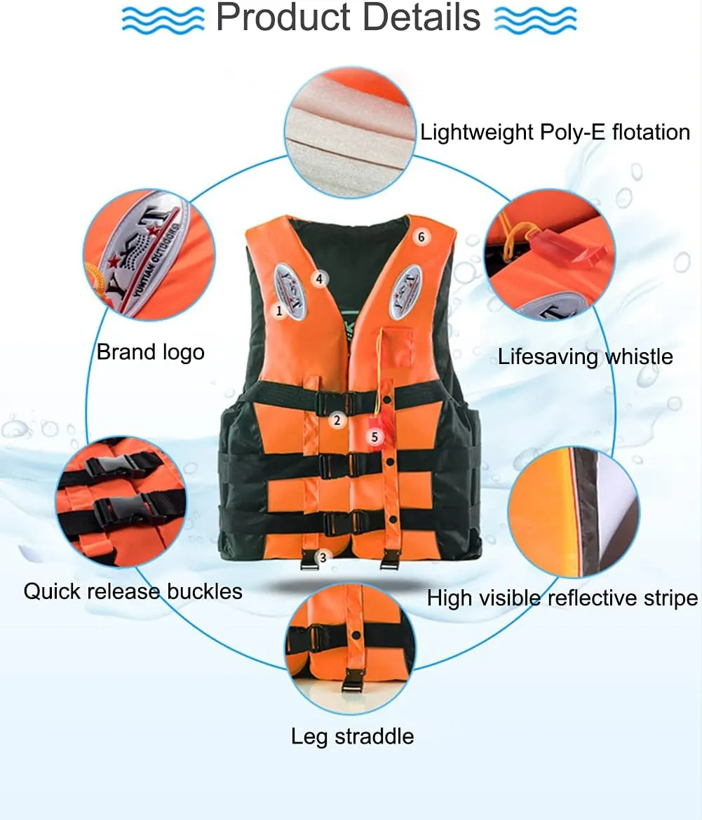 huraty Unisex Swim Jacket for Kids and Adults, High Buoyancy Reflective Floating Vest Swimsuit with Adjustable Safety Straps, Outdoor Water Sports Vests for Boating, Kayaking, Surfing, Sailing