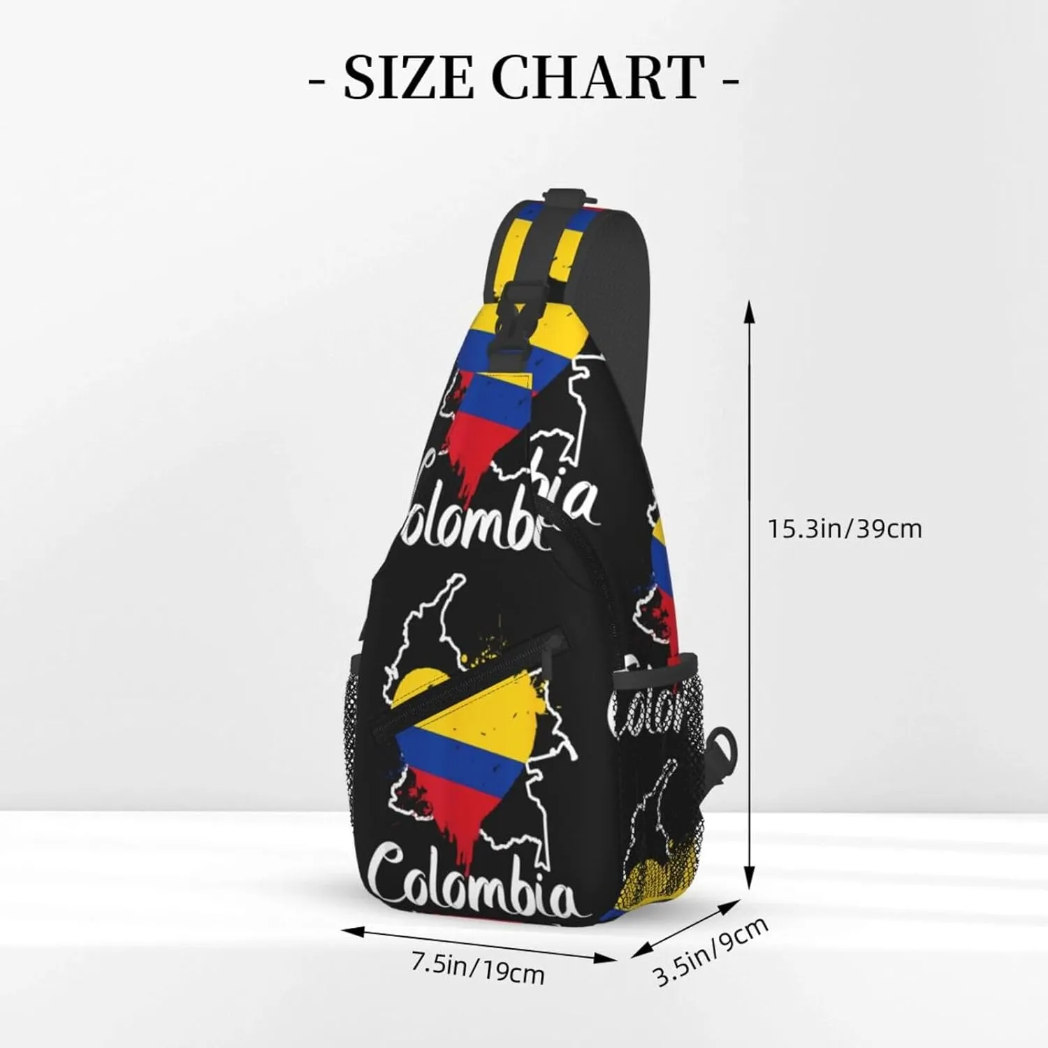 I Love Colombia Map Flag Colors Heart Crossbody Bag Cross Chest Bag Adjustable Sling Backpack Sports Gym Shoulder Bags Travel Cycling Daypack Diagonally Casual Rucksack