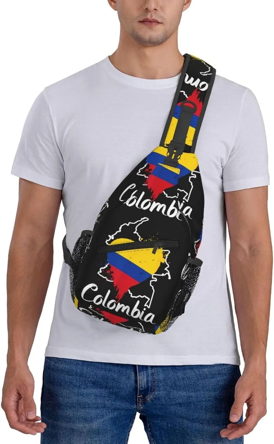 I Love Colombia Map Flag Colors Heart Crossbody Bag Cross Chest Bag Adjustable Sling Backpack Sports Gym Shoulder Bags Travel Cycling Daypack Diagonally Casual Rucksack