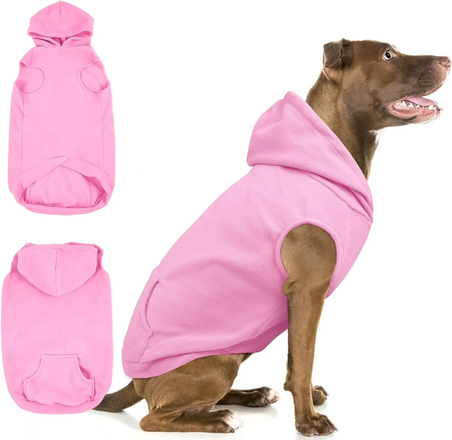 IECOii XL Dog Sweater Christmas Fleece Dog Hoodie for Large Dogs,Warm Pullover Dog Sweatshirt with Hood,Pet Winter Clothes for Dogs Girl Boy,Hooded Cold Weather Dog Coat for Beagle,Dalmatian,Pink,XL