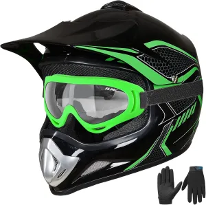 ILM Youth Kids Dirt Bike Helmet ATV Motocross DOT Off-Road Street Helmet Goggles Gloves Full Face Protective Helmet Model BLD-818