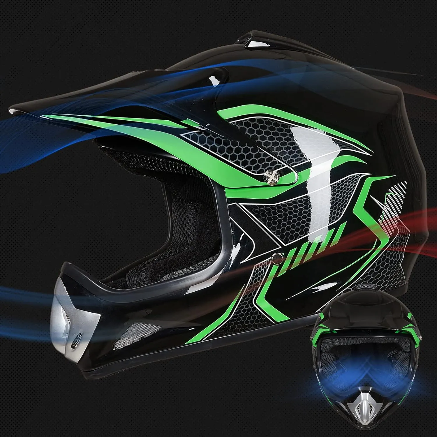 ILM Youth Kids Dirt Bike Helmet ATV Motocross DOT Off-Road Street Helmet Goggles Gloves Full Face Protective Helmet Model BLD-818
