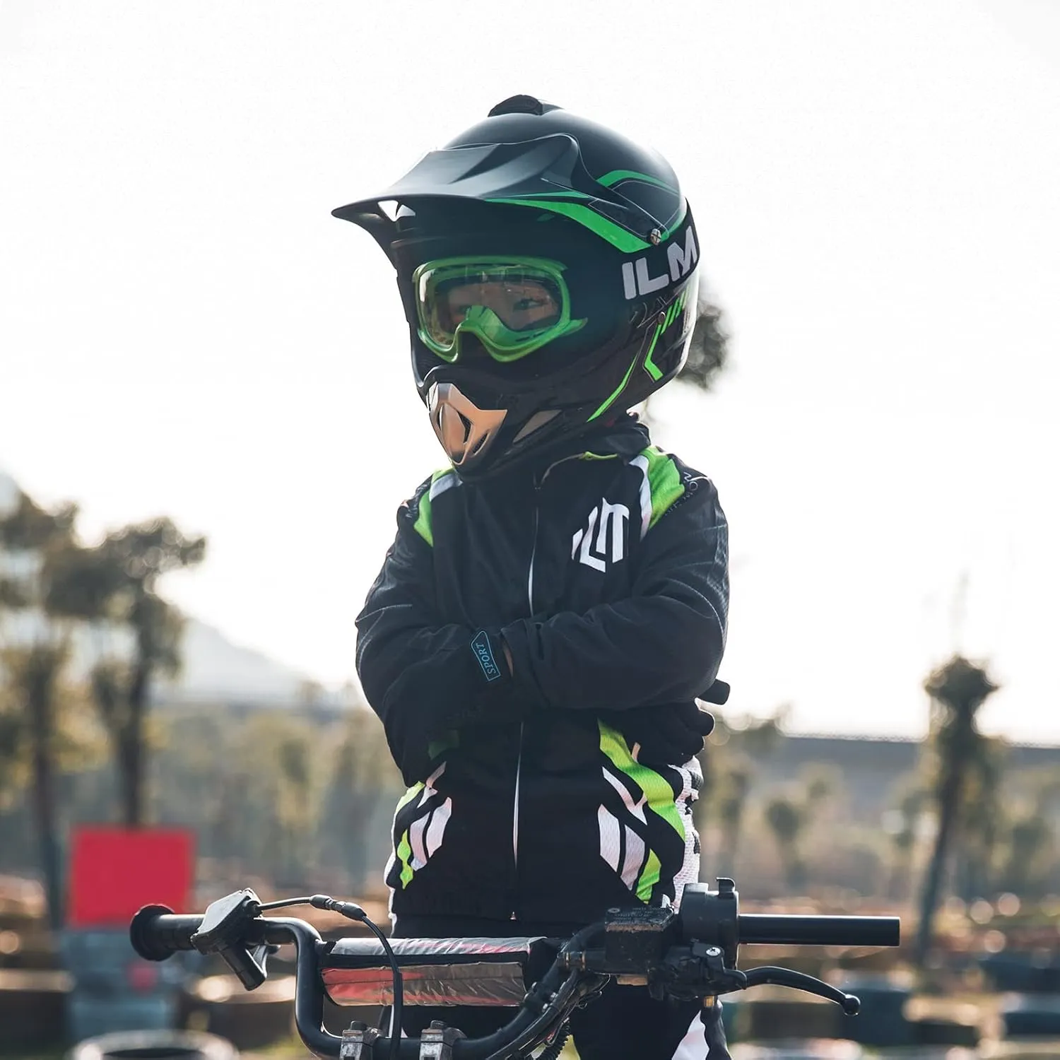 ILM Youth Kids Dirt Bike Helmet ATV Motocross DOT Off-Road Street Helmet Goggles Gloves Full Face Protective Helmet Model BLD-818