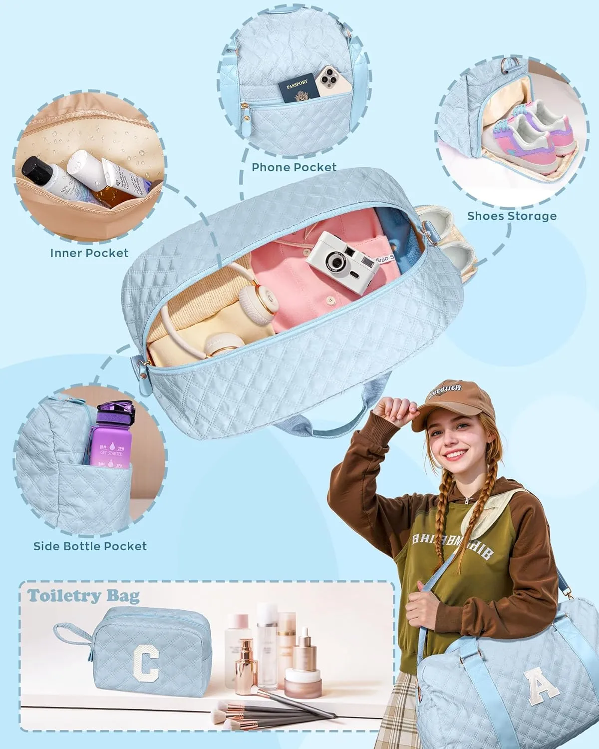 Initial Gym Bag for Kids Girls, Travel Duffel Bag, Teacher Appreciation Gifts Ideas, Mother's Day Gift Ideas