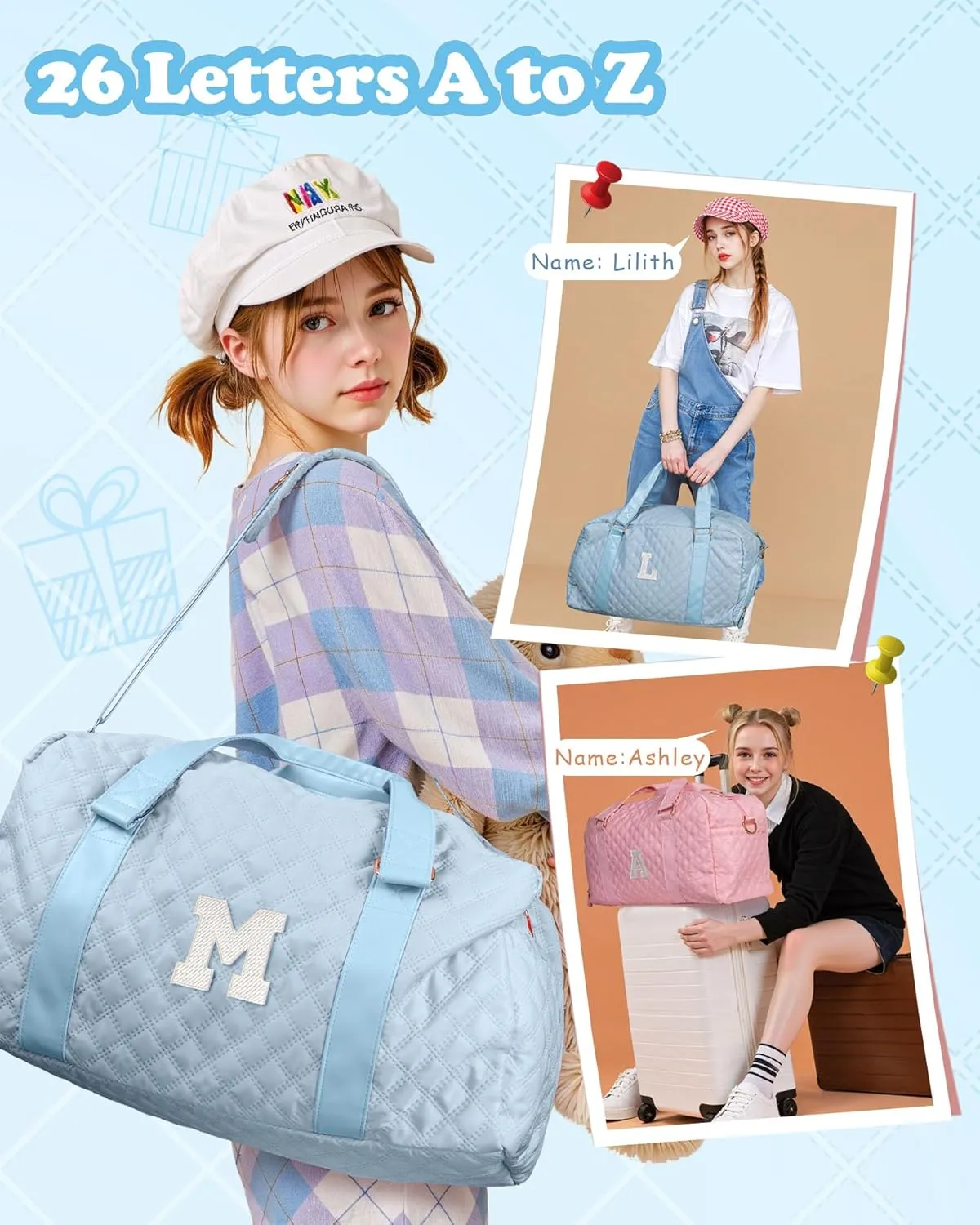 Initial Gym Bag for Kids Girls, Travel Duffel Bag, Teacher Appreciation Gifts Ideas, Mother's Day Gift Ideas