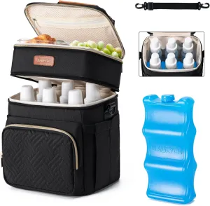 Insulated Breastmilk Cooler Bag with Ice Pack - Holds 6x9oz Bottles, Leakproof Double Layer, Adjustable Strap for Nursing Moms, Daycare & Travel