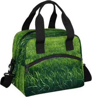 Insulated Lunch Bag for Women Men Reusable Lawn Lunch Box Cooler Tote Bag One Shoulder Portable Meal Bag Adult Lunchbox for Work Picnic, Green Plants