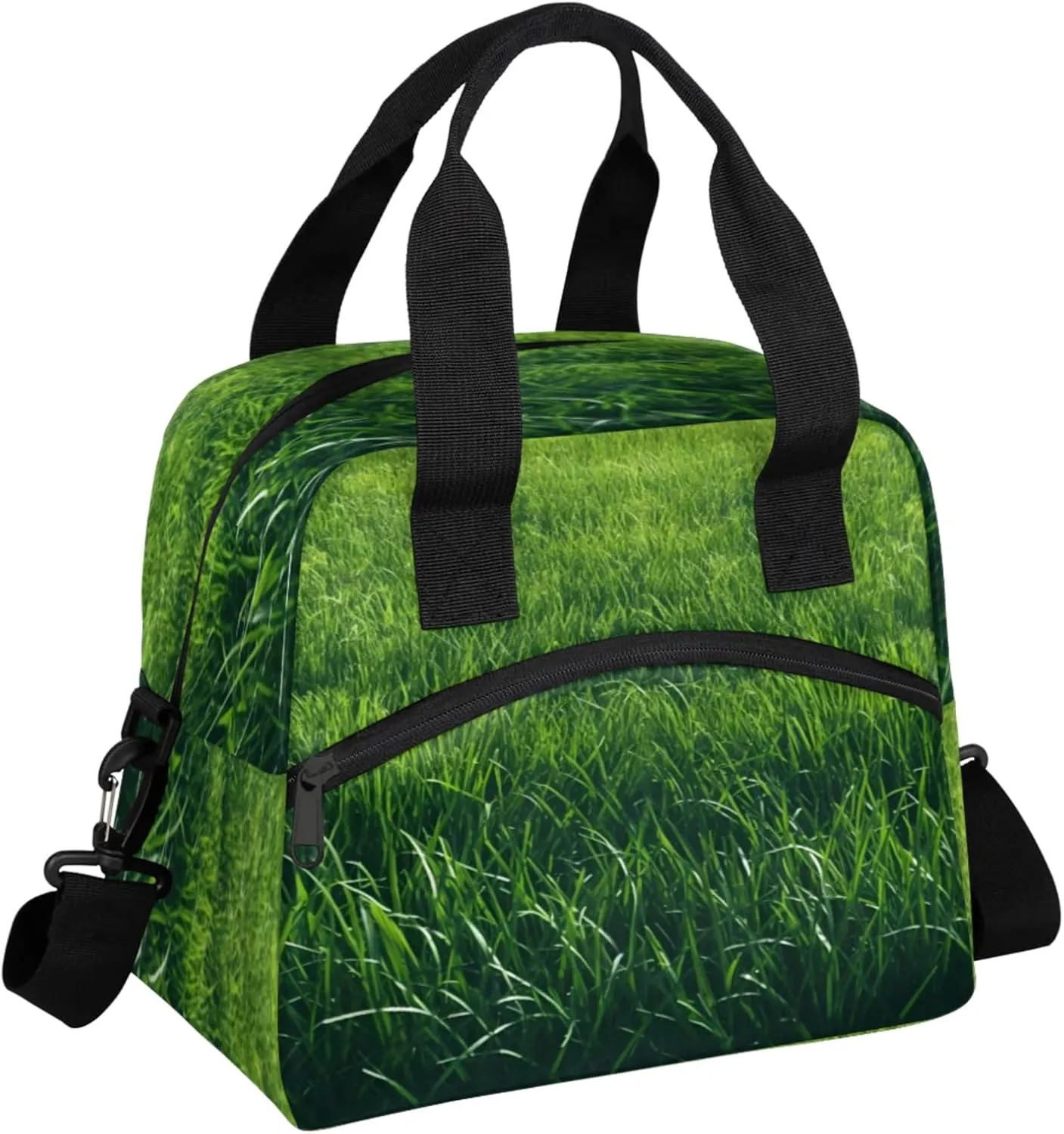 Insulated Lunch Bag for Women Men Reusable Lawn Lunch Box Cooler Tote Bag One Shoulder Portable Meal Bag Adult Lunchbox for Work Picnic, Green Plants