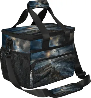 Insulated Lunch Bag for Women Men Seashore Lighthouse Reusable Lunch Box for Office Picnic Hiking Beach - Leakproof 24 Cans Cooler Bag Organizer with Adjustable Shoulder Strap for Adults