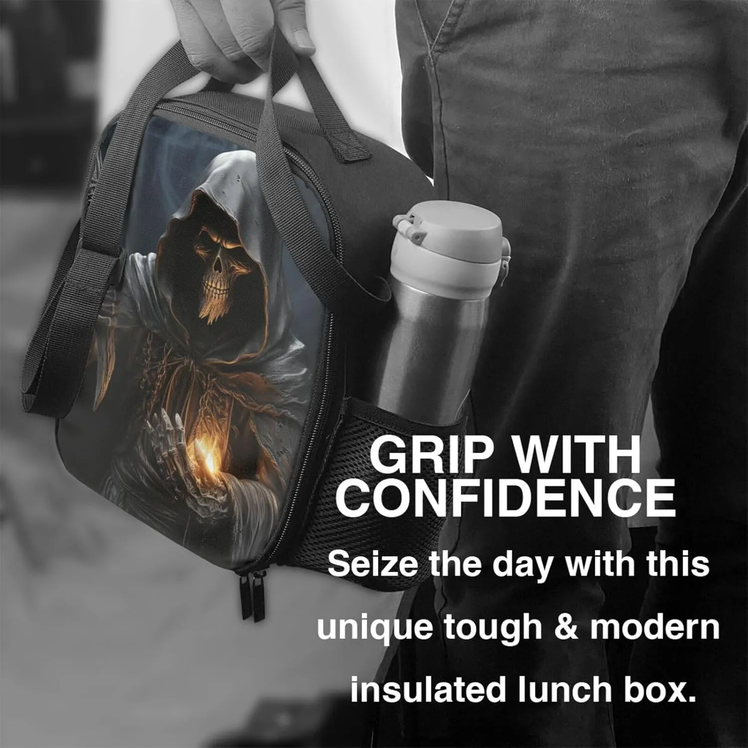 Insulated Lunchbox Reusable Cooler Bag Grim-Reaper Lunch Bag Portable Lunch Tote Bag for Work Picnic