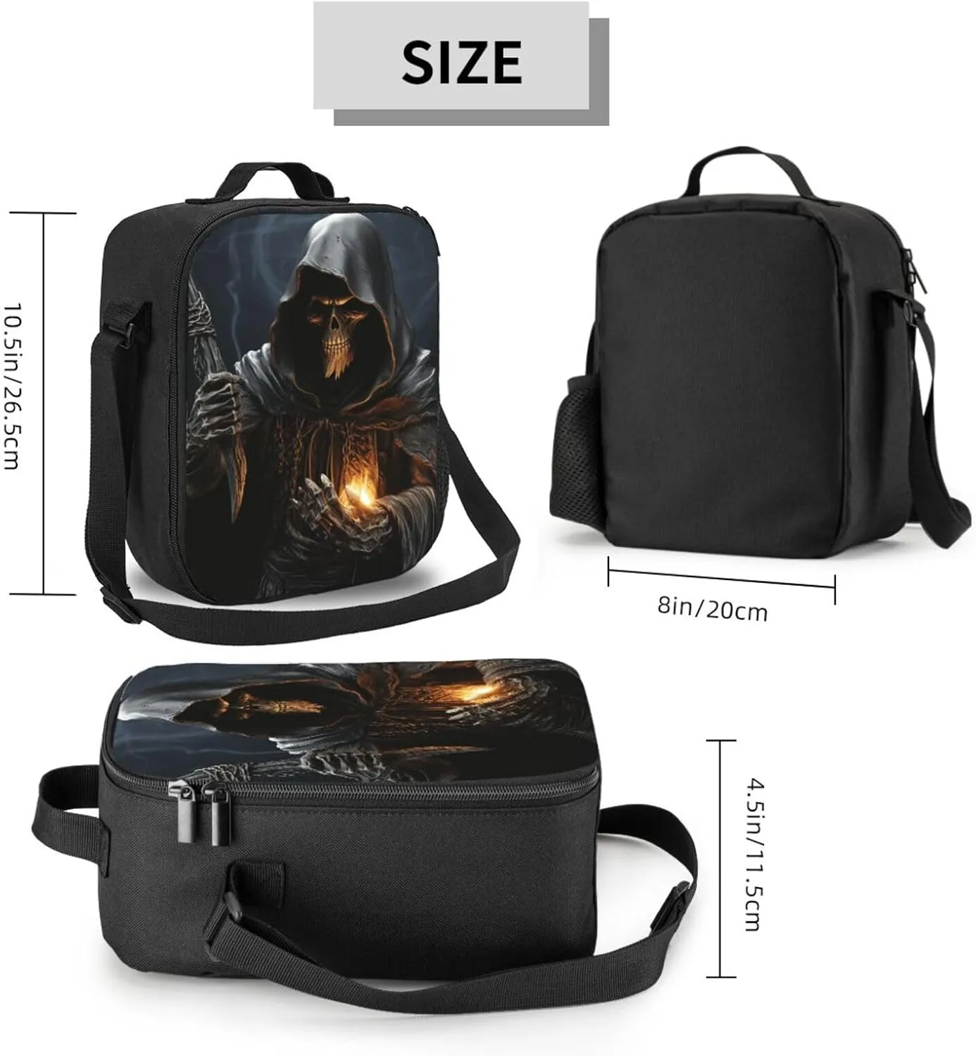 Insulated Lunchbox Reusable Cooler Bag Grim-Reaper Lunch Bag Portable Lunch Tote Bag for Work Picnic