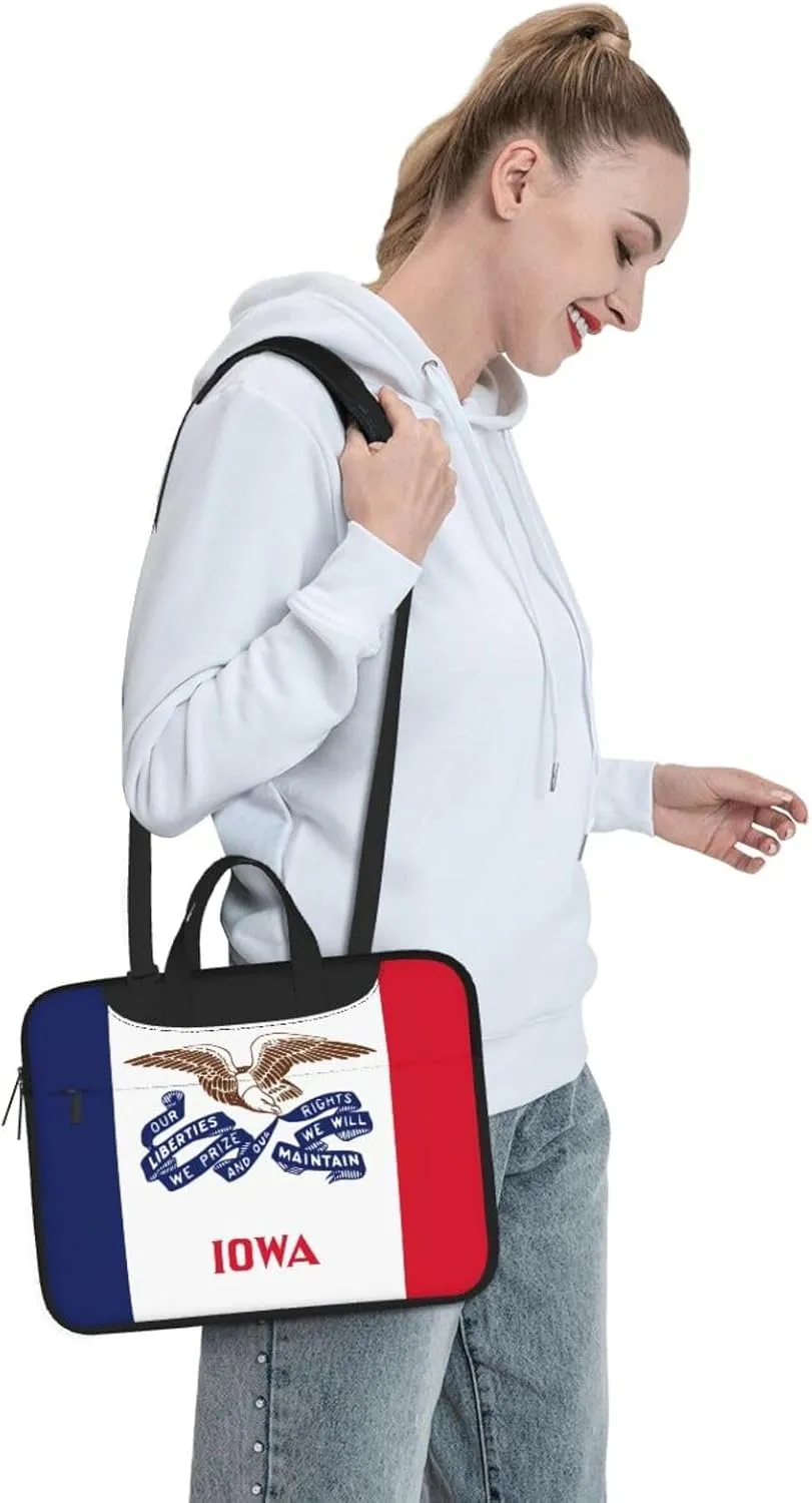 Iowa State Flag Print Laptop Adjustable Shoulder Strap With Handle Accessory Pocket For Men Women