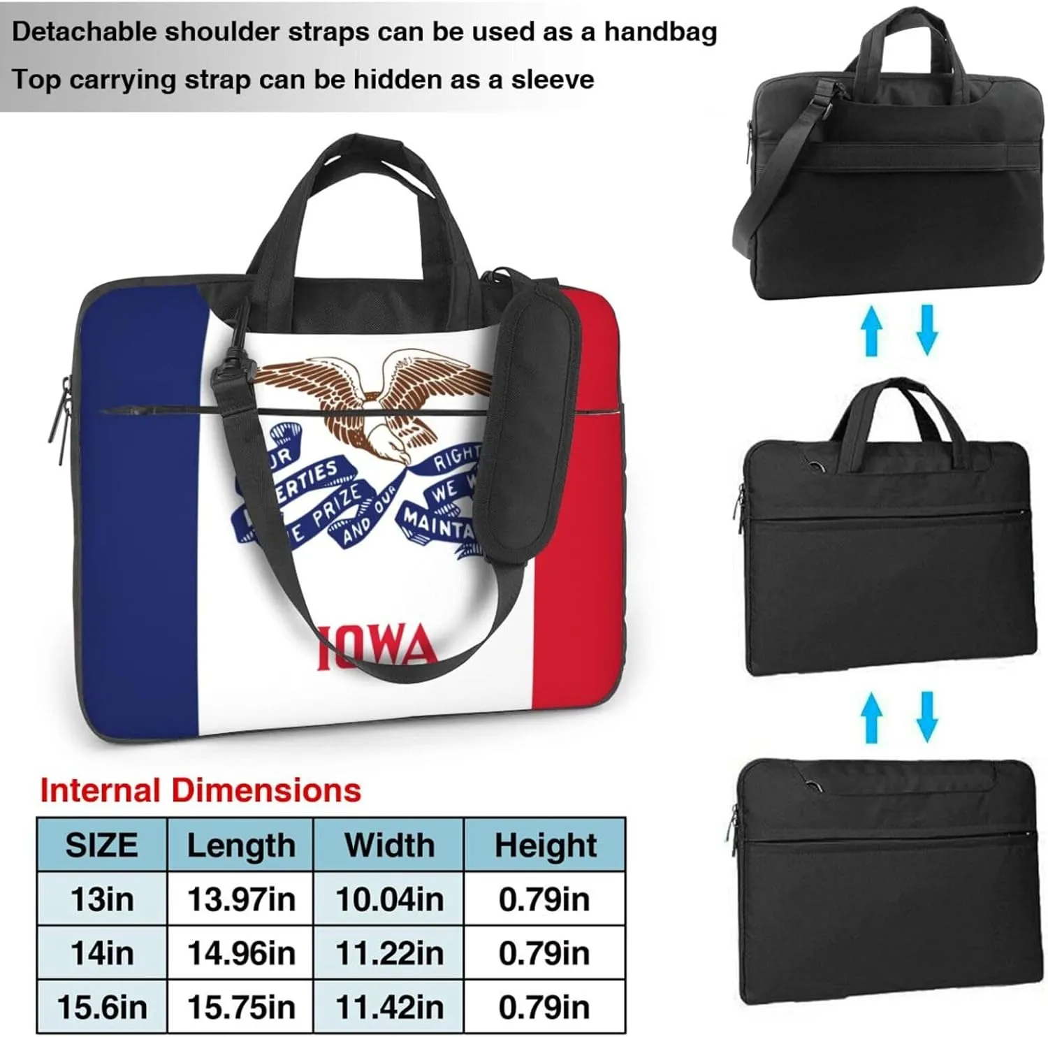 Iowa State Flag Print Laptop Adjustable Shoulder Strap With Handle Accessory Pocket For Men Women