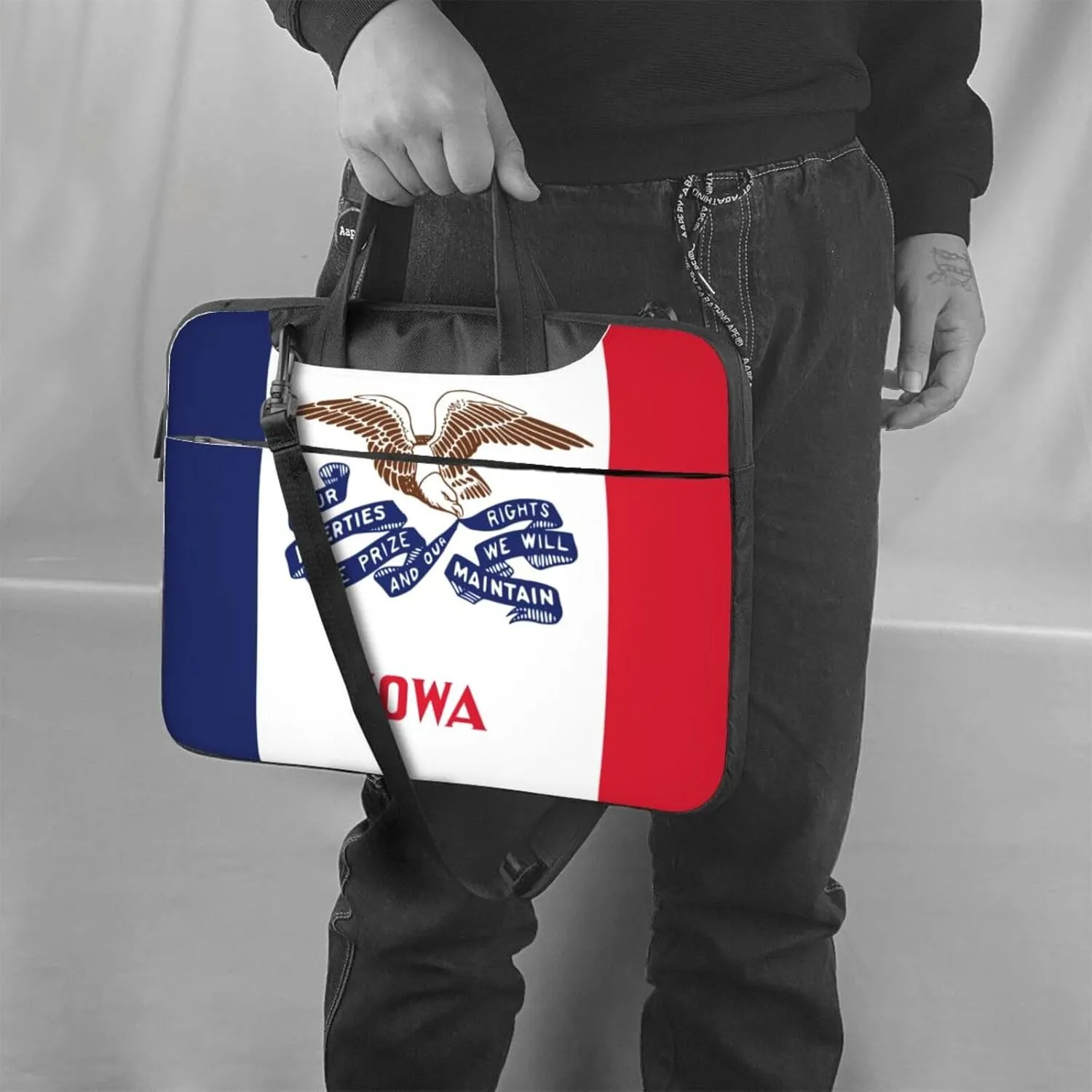 Iowa State Flag Print Laptop Adjustable Shoulder Strap With Handle Accessory Pocket For Men Women
