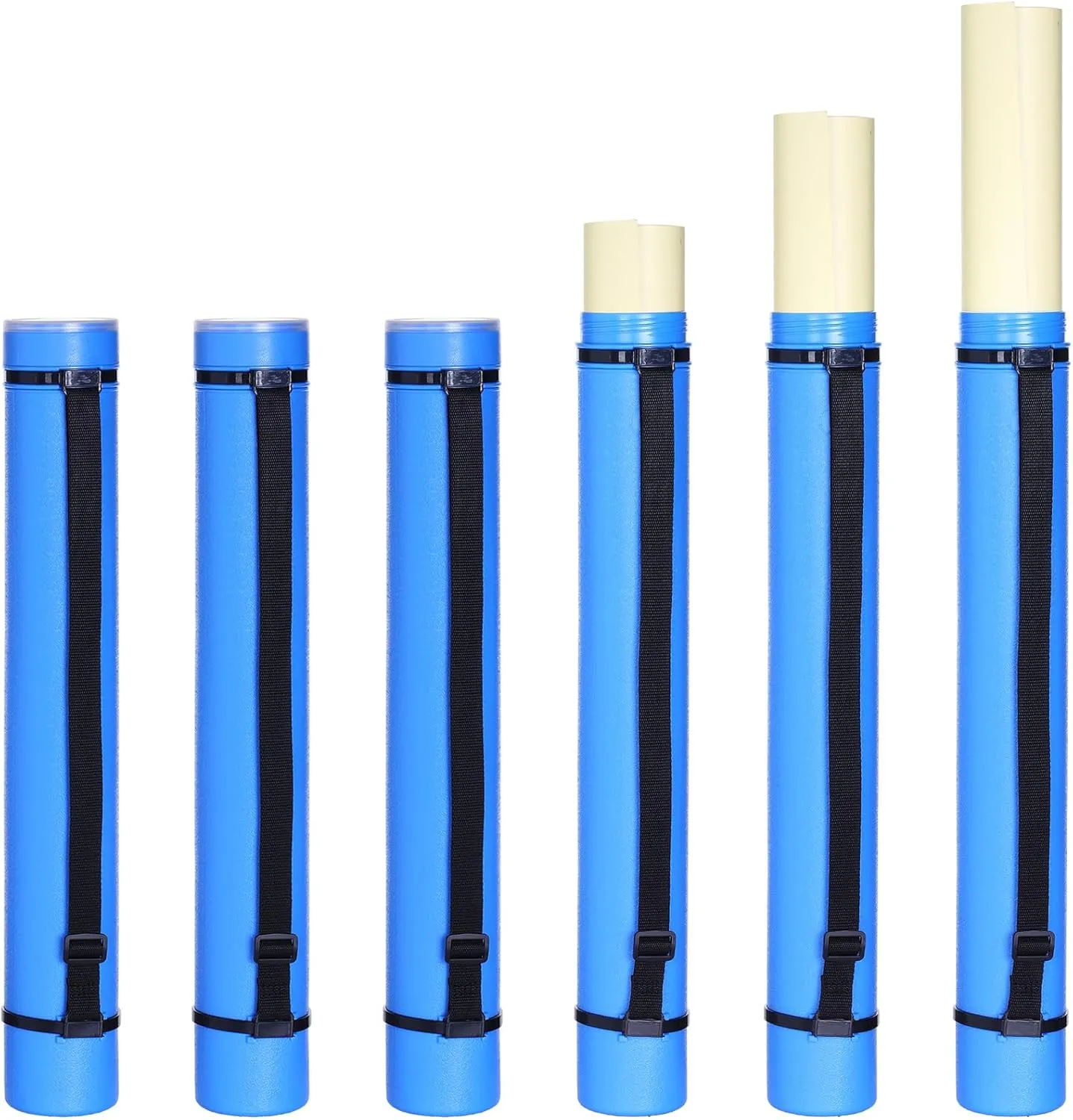 Ireer 6 Pcs Expandable Poster Tube with Strap for Documents Artwork Container Poster Transport Map Holder Tube Blueprint Storage Carrying Case for Architect Teacher Student 24.5'' to 40'' (Blue)