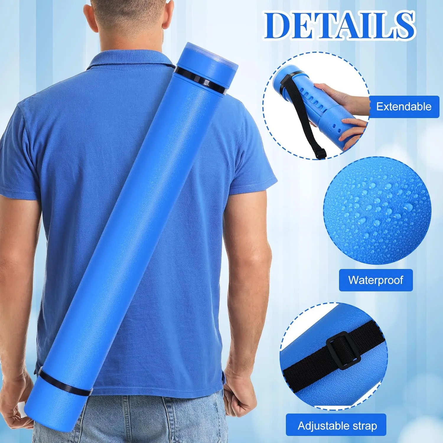Ireer 6 Pcs Expandable Poster Tube with Strap for Documents Artwork Container Poster Transport Map Holder Tube Blueprint Storage Carrying Case for Architect Teacher Student 24.5'' to 40'' (Blue)