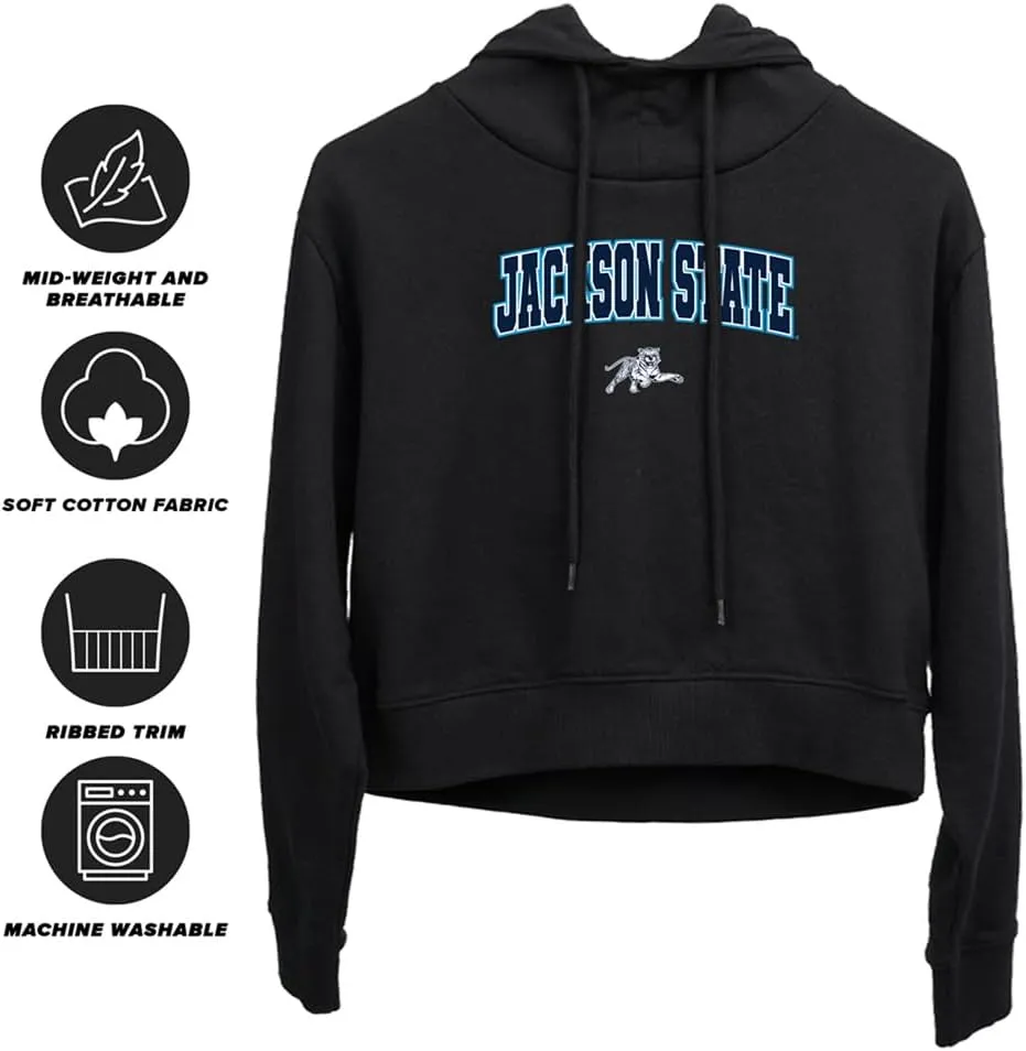 Jackson State University Arch Logo Black Women's Cropped Hoodie Pullover Sweatshirt
