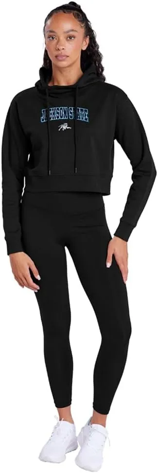 Jackson State University Arch Logo Black Women's Cropped Hoodie Pullover Sweatshirt