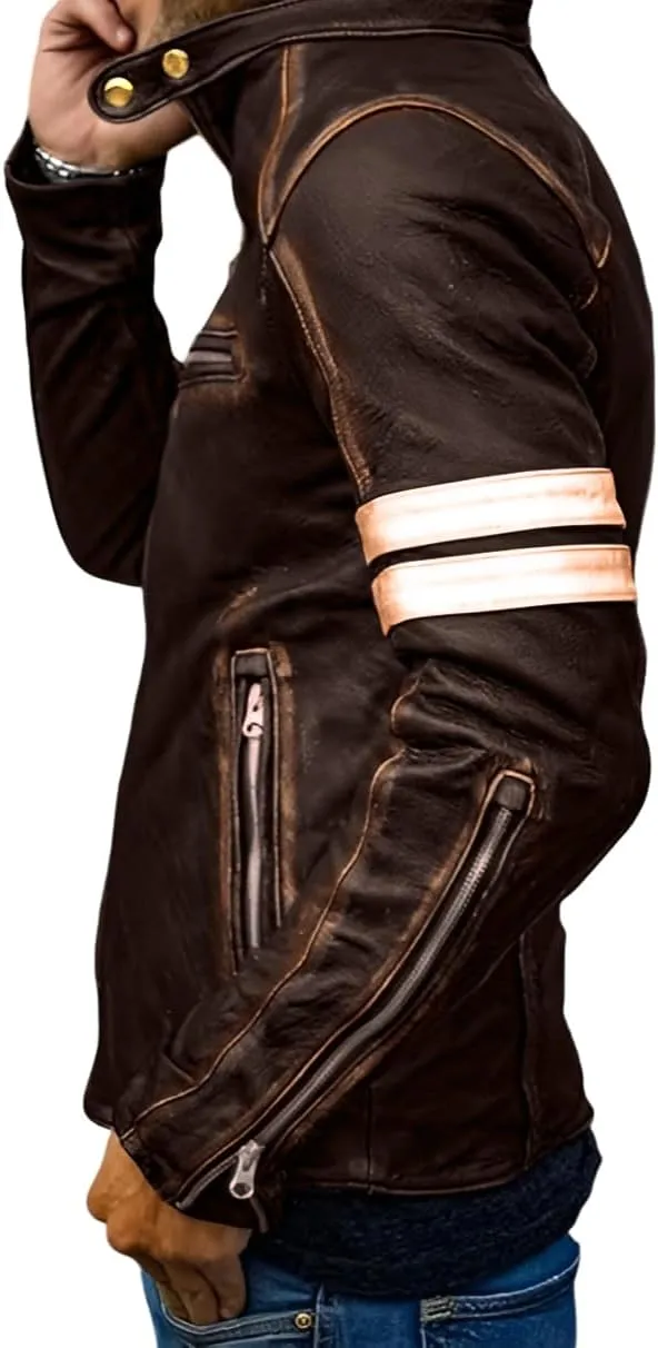 Jild Distressed Café Racer Black Leather Jacket Men - Genuine Lambskin Leather Biker Style Mens Vintage Motorcycle Jacket