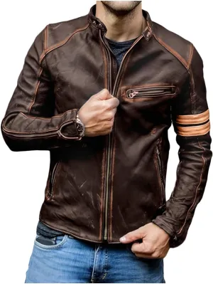 Jild Distressed Café Racer Black Leather Jacket Men - Genuine Lambskin Leather Biker Style Mens Vintage Motorcycle Jacket