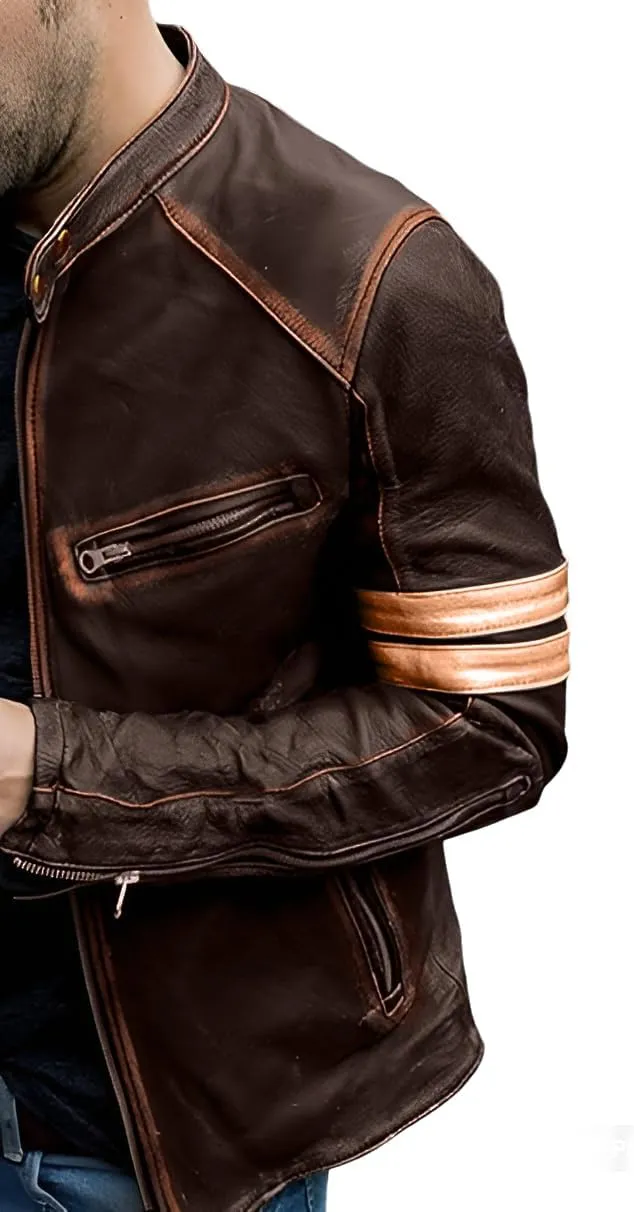 Jild Distressed Café Racer Black Leather Jacket Men - Genuine Lambskin Leather Biker Style Mens Vintage Motorcycle Jacket
