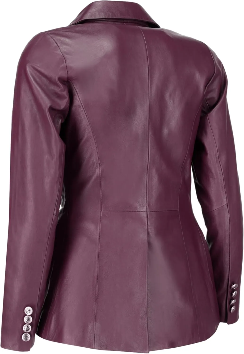 Jild Double Breasted Fancy Buttons Lambskin Leather Blazer Women - Kim Kardashian Long Sleeve Coat Style Leather Jacket Women