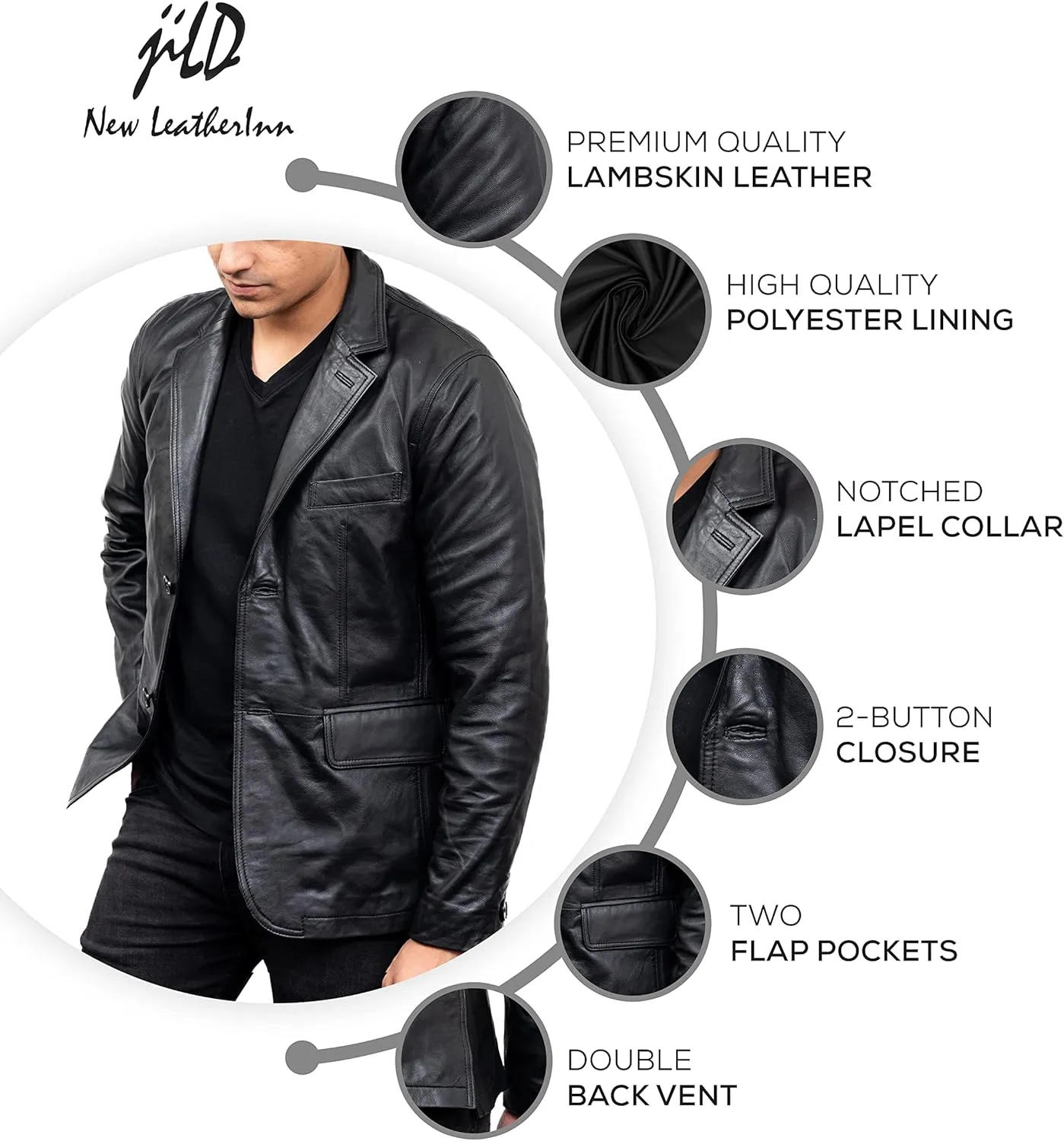 Jild Lambskin Leather Jacket Men Casual Coat – Notched Collar Classic Bond’s Style Ultimate Leather Blazer for Men