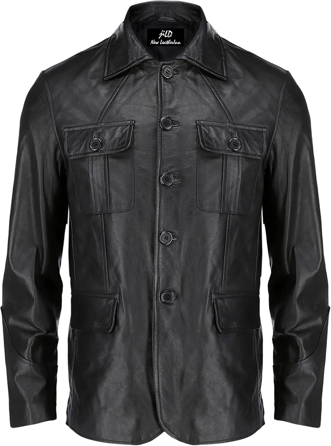 Jild Lambskin Leather Jacket Men Casual Coat – Notched Collar Classic Bond’s Style Ultimate Leather Blazer for Men