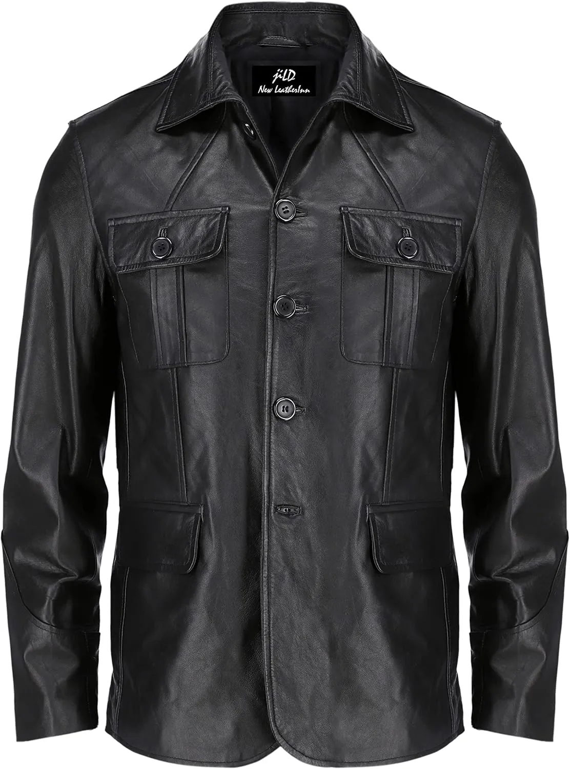 Jild Lambskin Leather Jacket Men Casual Coat – Notched Collar Classic Bond’s Style Ultimate Leather Blazer for Men