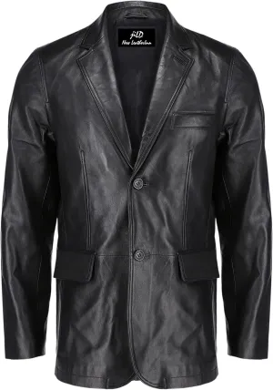Jild Lambskin Leather Jacket Men Casual Coat – Notched Collar Classic Bond’s Style Ultimate Leather Blazer for Men