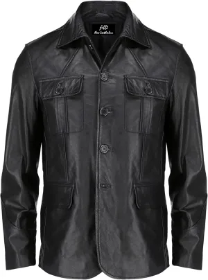 Jild Lambskin Leather Jacket Men Casual Coat – Notched Collar Classic Bond’s Style Ultimate Leather Blazer for Men