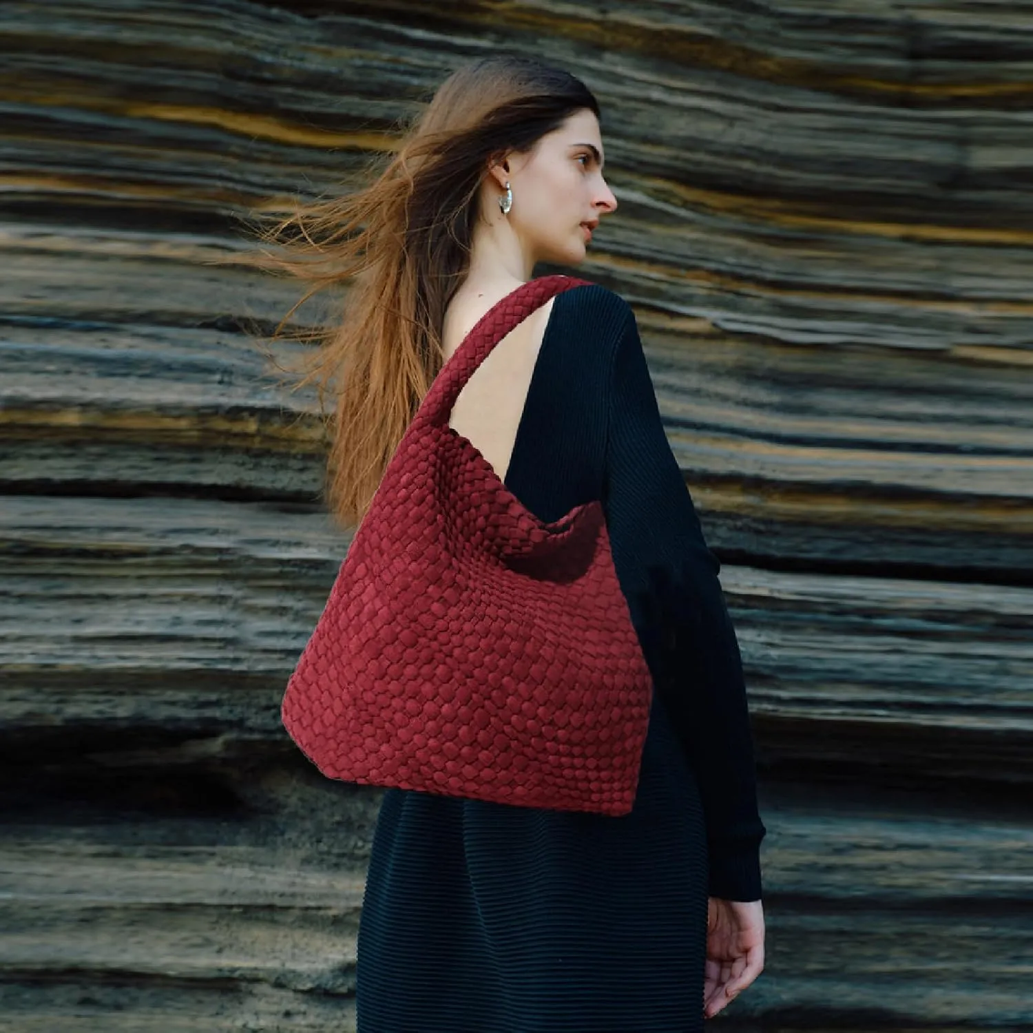 JINMANXUE Woven Purse for Women, Neoprene Top-handle Shoulder Bag, Hobo Tote, Travel Handbag, Wrist Bag For Work Shopping