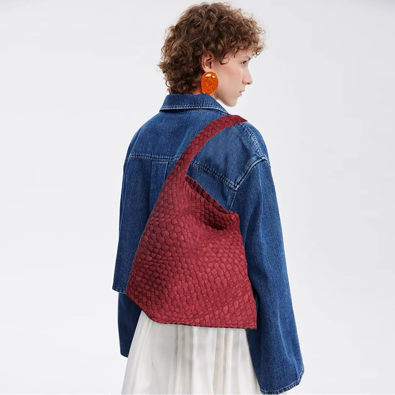 JINMANXUE Woven Purse for Women, Neoprene Top-handle Shoulder Bag, Hobo Tote, Travel Handbag, Wrist Bag For Work Shopping