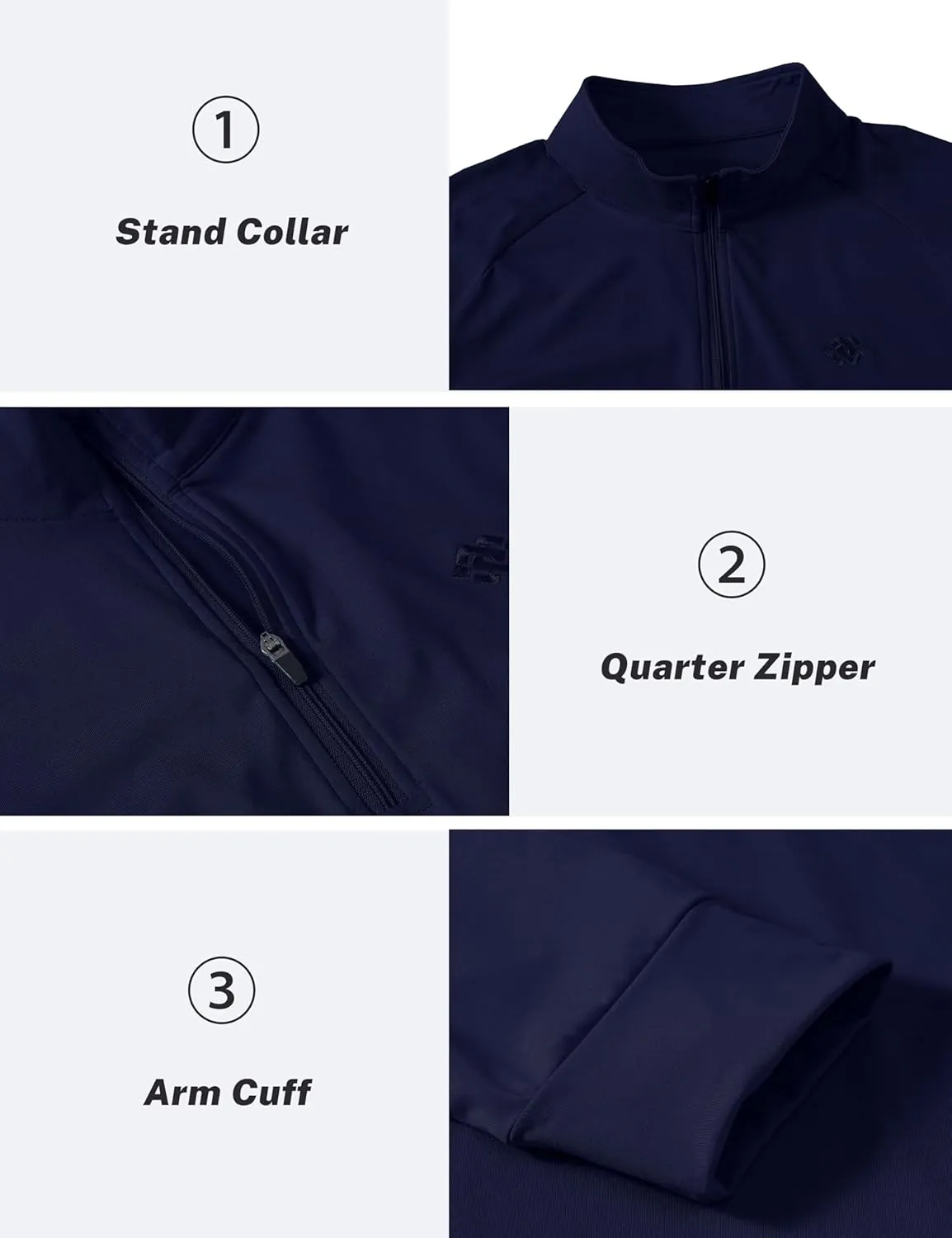 JINSHI Mens Long Sleeve Quarter Zip Pullover Stand Collar Active Golf Polo Shirt 1/4 Zipper Fleece Lining Workout Top