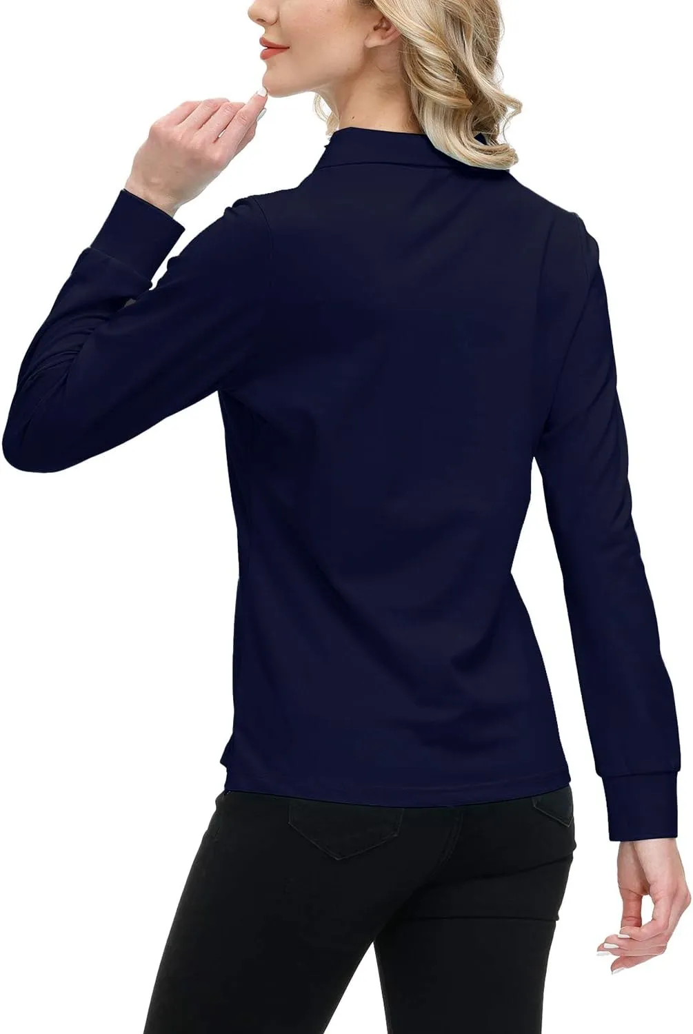 JINSHI Women's Golf Polo Shirt Long Sleeves Zip Up Sport Active Shirts Quick Dry Athletic T-Shirt Casual Tennis Tops Slim Fit