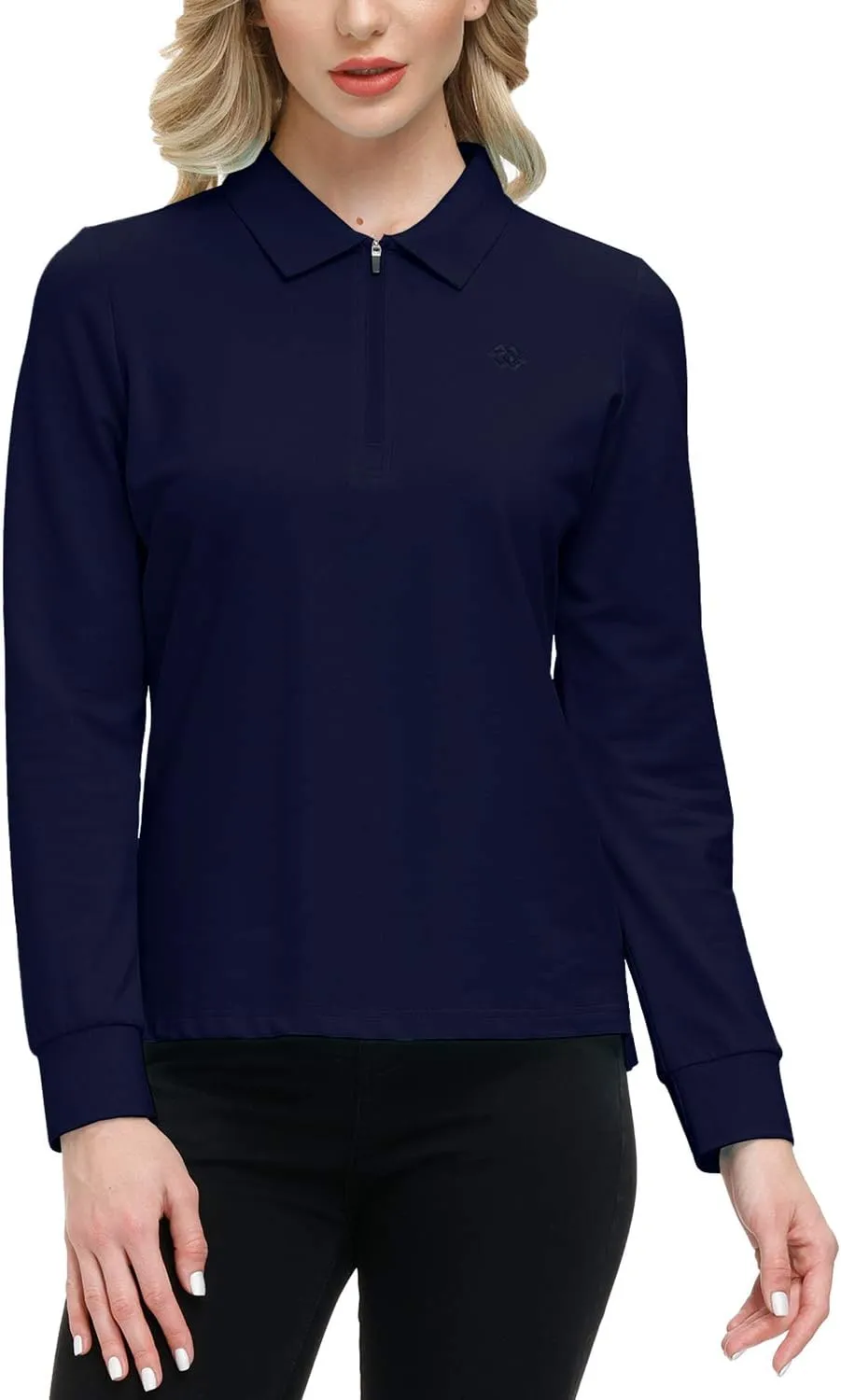 JINSHI Women's Golf Polo Shirt Long Sleeves Zip Up Sport Active Shirts Quick Dry Athletic T-Shirt Casual Tennis Tops Slim Fit
