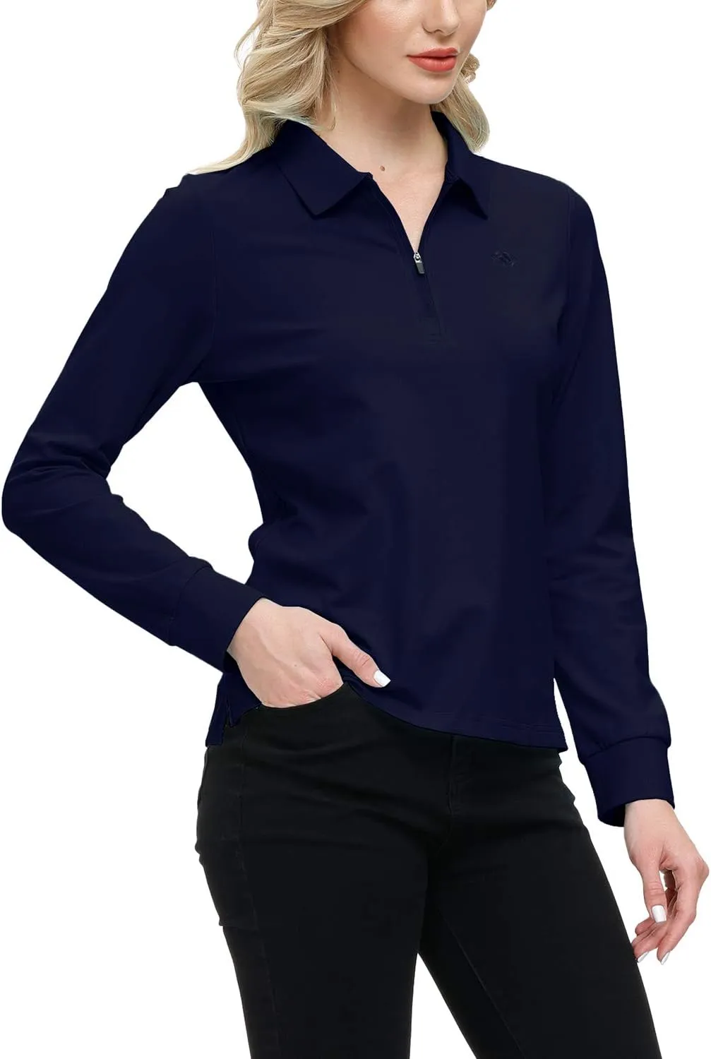 JINSHI Women's Golf Polo Shirt Long Sleeves Zip Up Sport Active Shirts Quick Dry Athletic T-Shirt Casual Tennis Tops Slim Fit