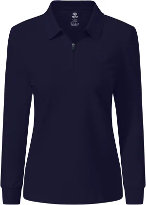 JINSHI Women's Golf Polo Shirt Long Sleeves Zip Up Sport Active Shirts Quick Dry Athletic T-Shirt Casual Tennis Tops Slim Fit