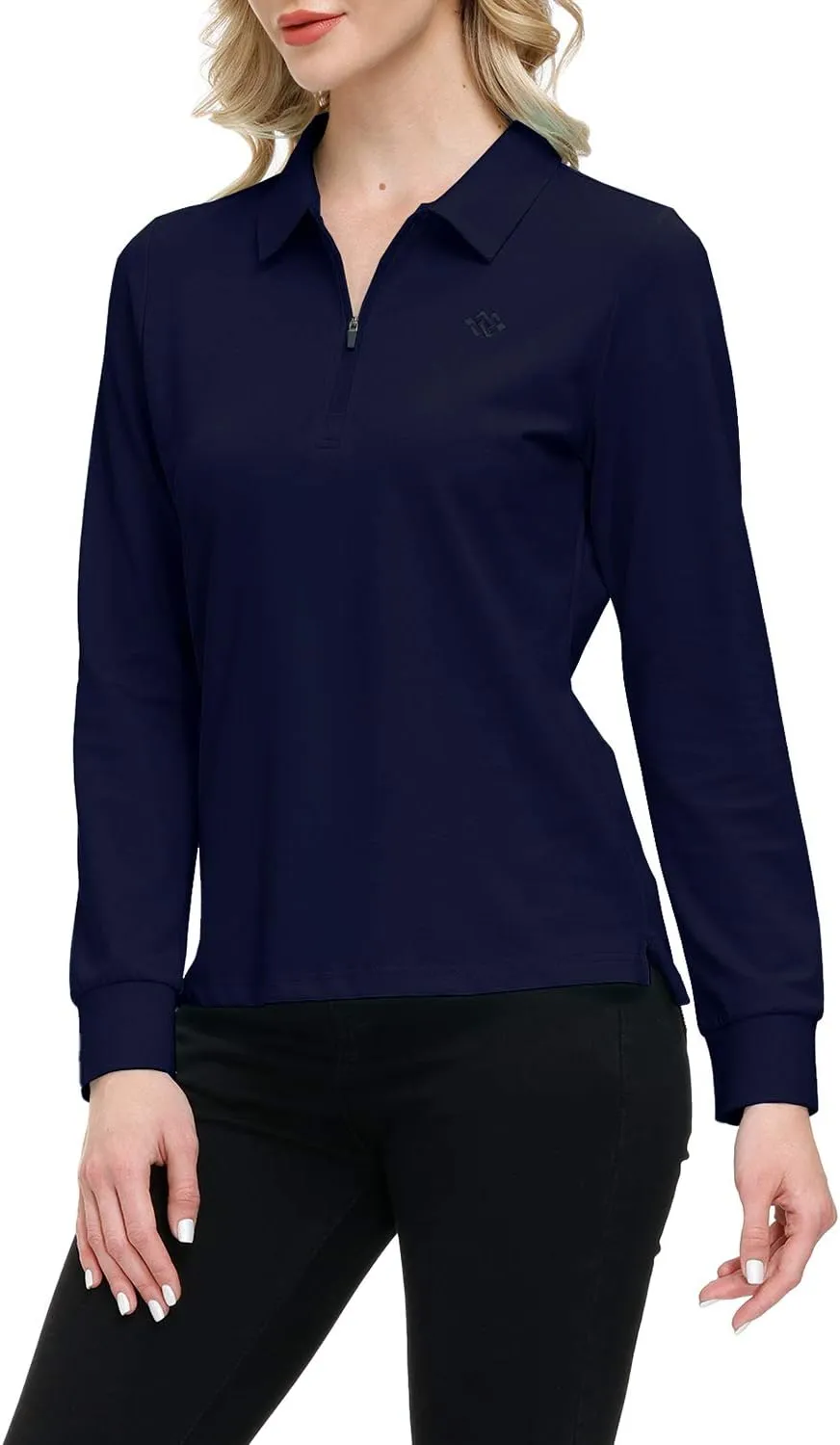 JINSHI Women's Golf Polo Shirt Long Sleeves Zip Up Sport Active Shirts Quick Dry Athletic T-Shirt Casual Tennis Tops Slim Fit