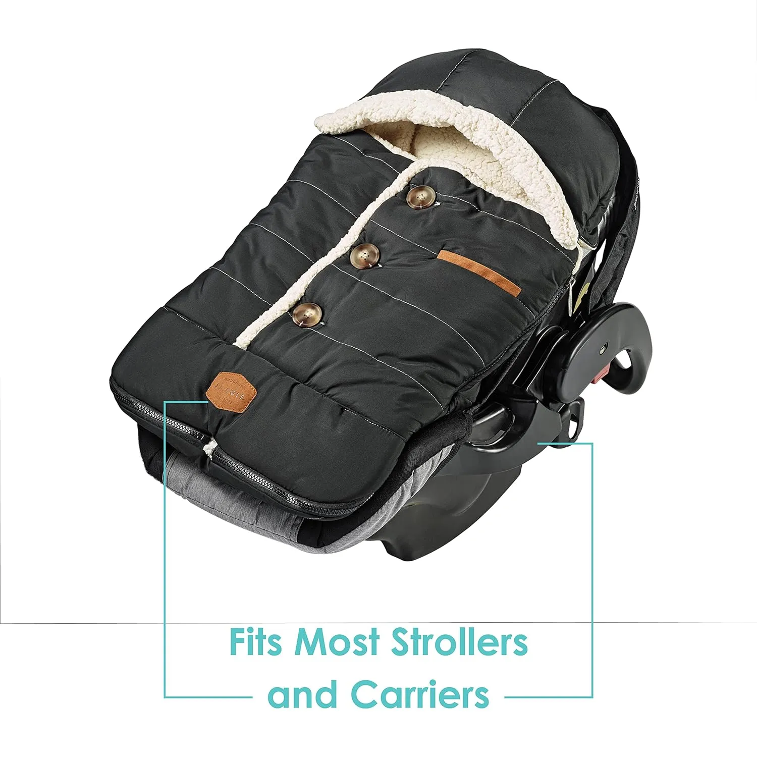 JJ Cole Bundle Me Winter Baby Car Seat Cover and Bunting Bag ? Urban ? Black? Weather Resistant Baby Carrier Cover ? Winter Baby Essentials