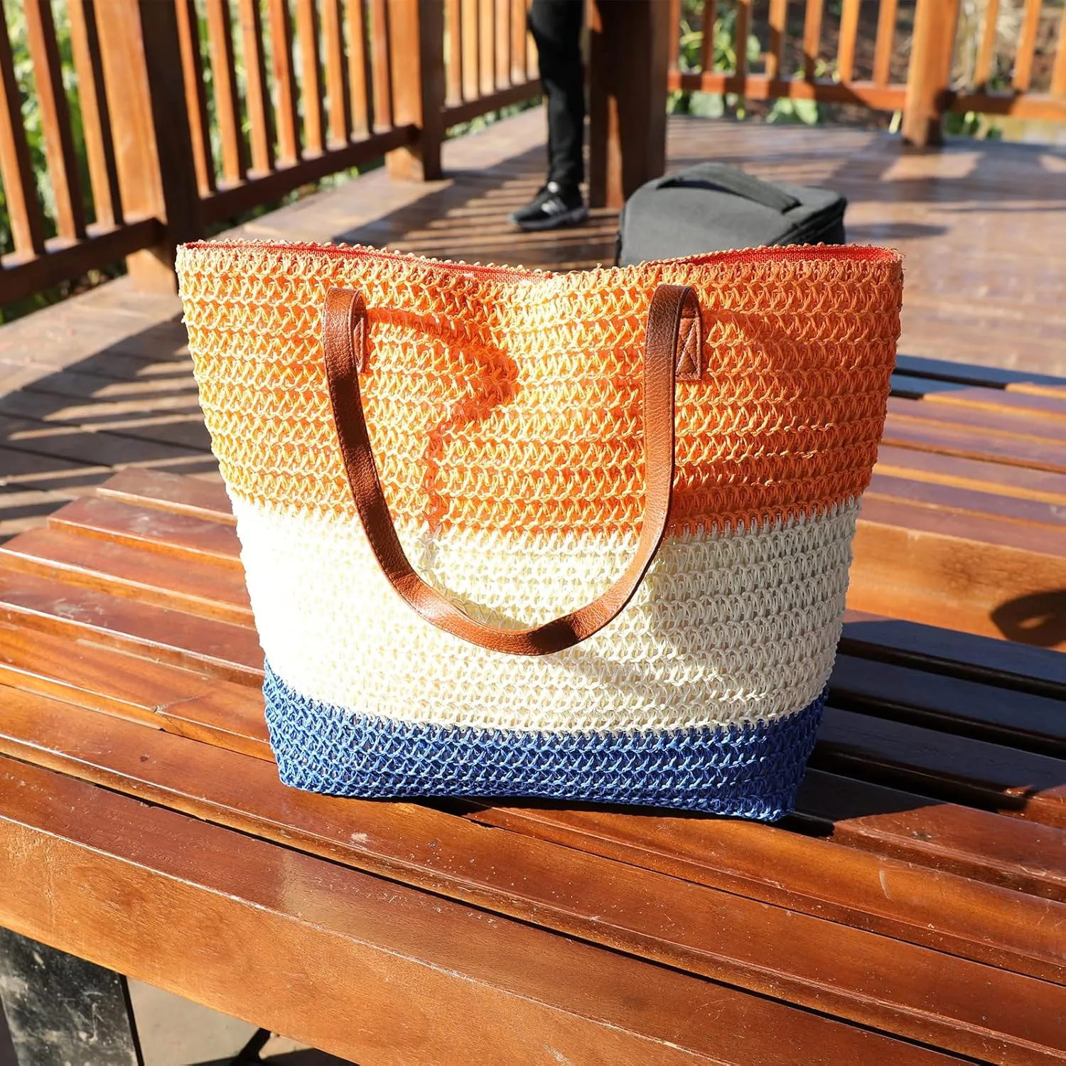 JNF Large Colorful Beach Bags for Women Straw Beach Tote bag Rattan Woven Crochet Beach Bags Boho Beach Towels Bag Set