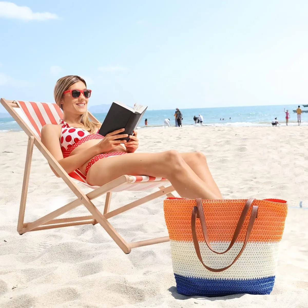 JNF Large Colorful Beach Bags for Women Straw Beach Tote bag Rattan Woven Crochet Beach Bags Boho Beach Towels Bag Set