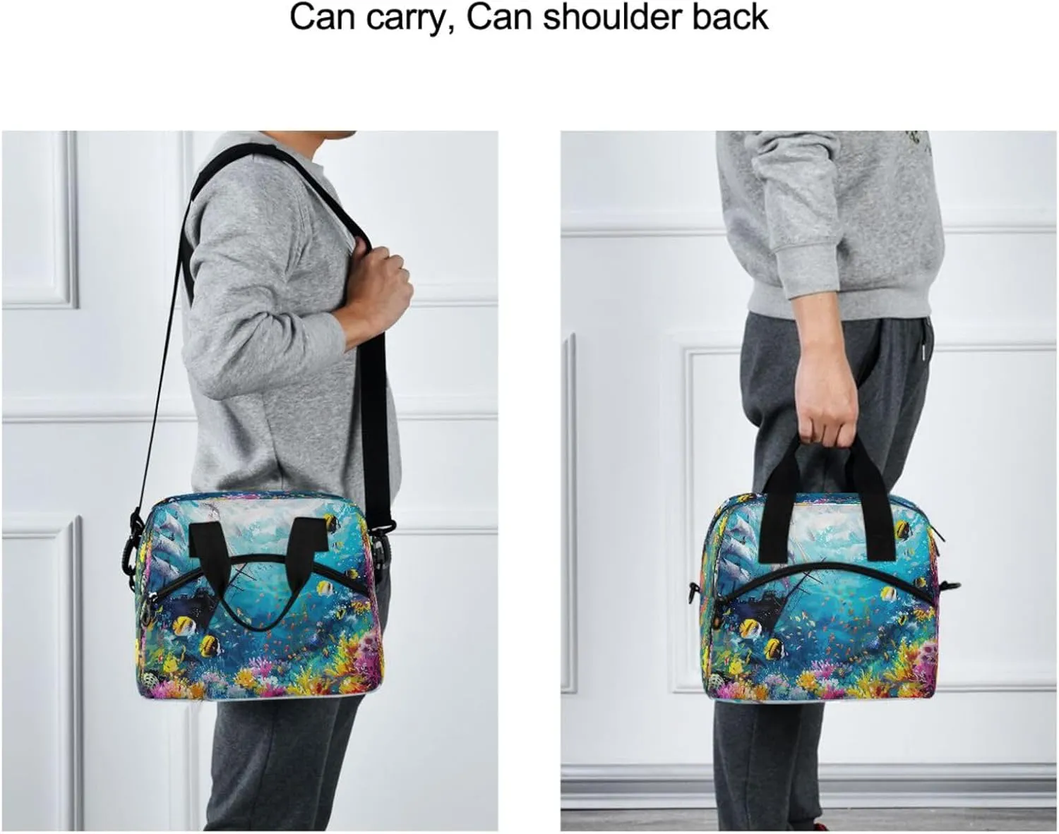 Joisal Underwater Scene with Fish Reusable Lunchbox Women Cooler Tote Bag with Adjustable Shoulder Strap
