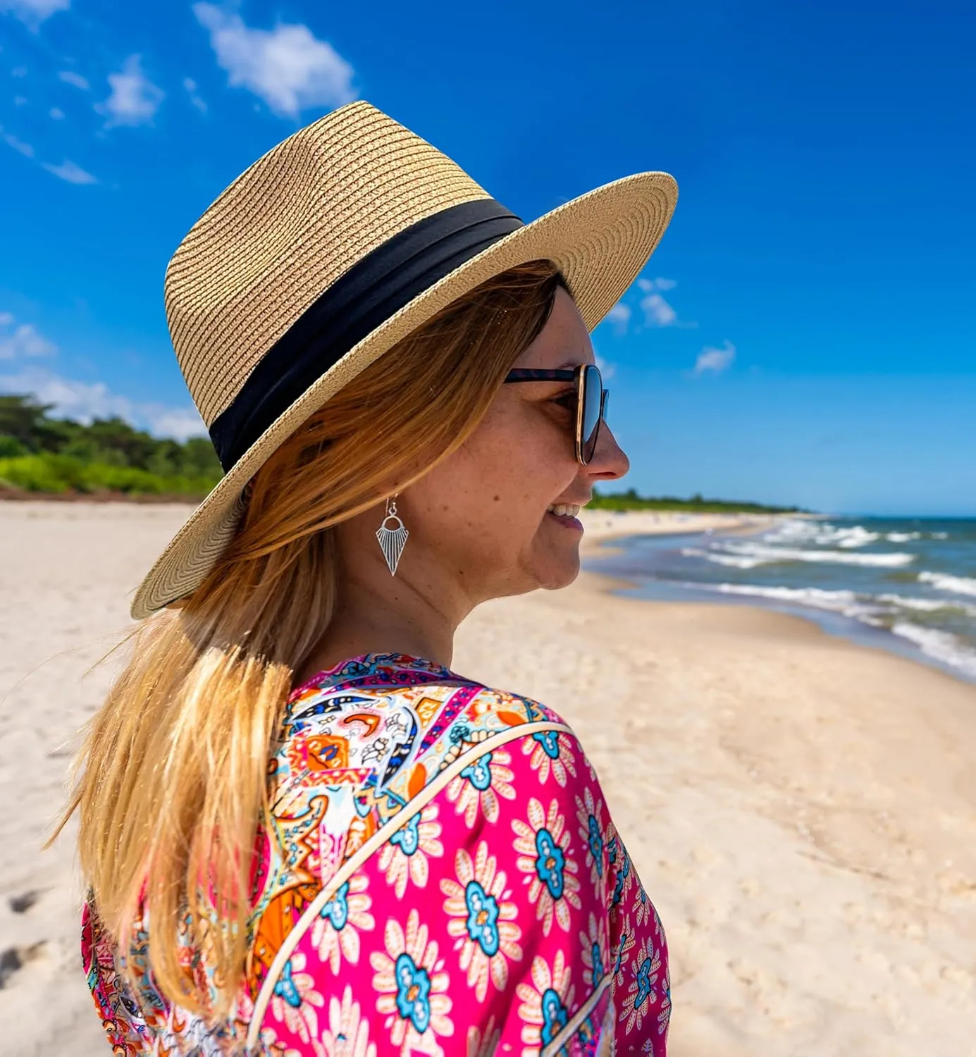 JOYEBUY Womens UPF50 Foldable Summer Straw Hat Wide Brim Fedora Sun Beach hat
