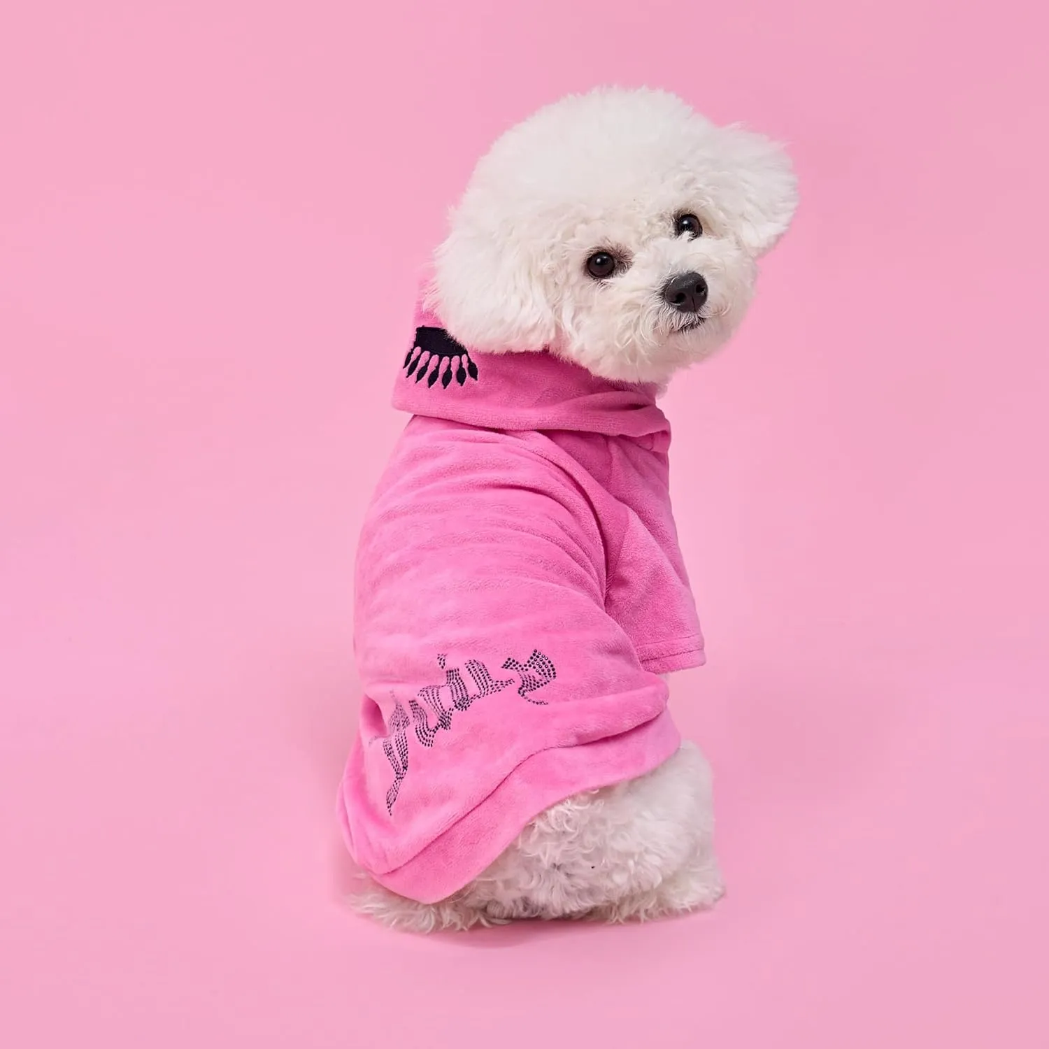Juicy Couture Bling Velour Pet Hoodie - Hot Pink - XS/S (2-7 lbs.) - Pet Hoodies for Small Dogs or Cats