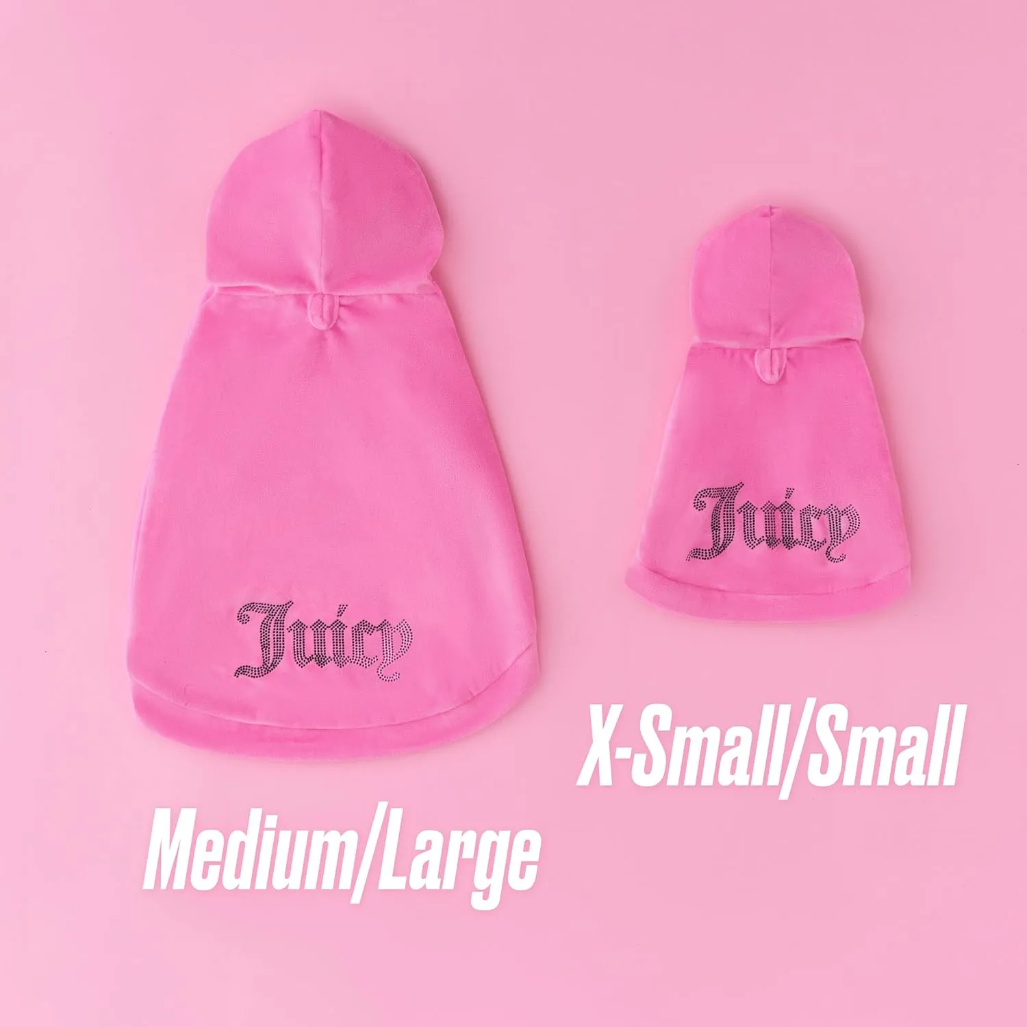 Juicy Couture Bling Velour Pet Hoodie - Hot Pink - XS/S (2-7 lbs.) - Pet Hoodies for Small Dogs or Cats