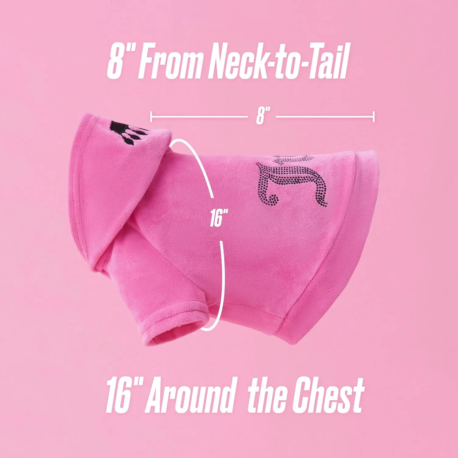 Juicy Couture Bling Velour Pet Hoodie - Hot Pink - XS/S (2-7 lbs.) - Pet Hoodies for Small Dogs or Cats