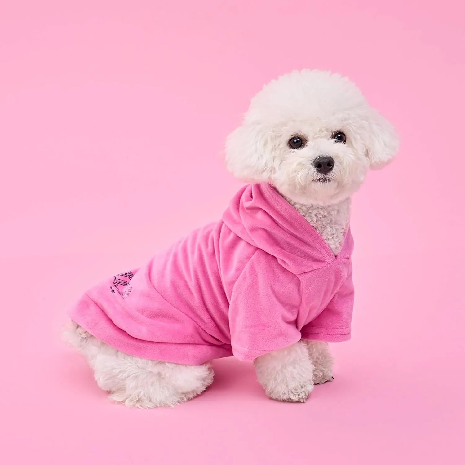 Juicy Couture Bling Velour Pet Hoodie - Hot Pink - XS/S (2-7 lbs.) - Pet Hoodies for Small Dogs or Cats