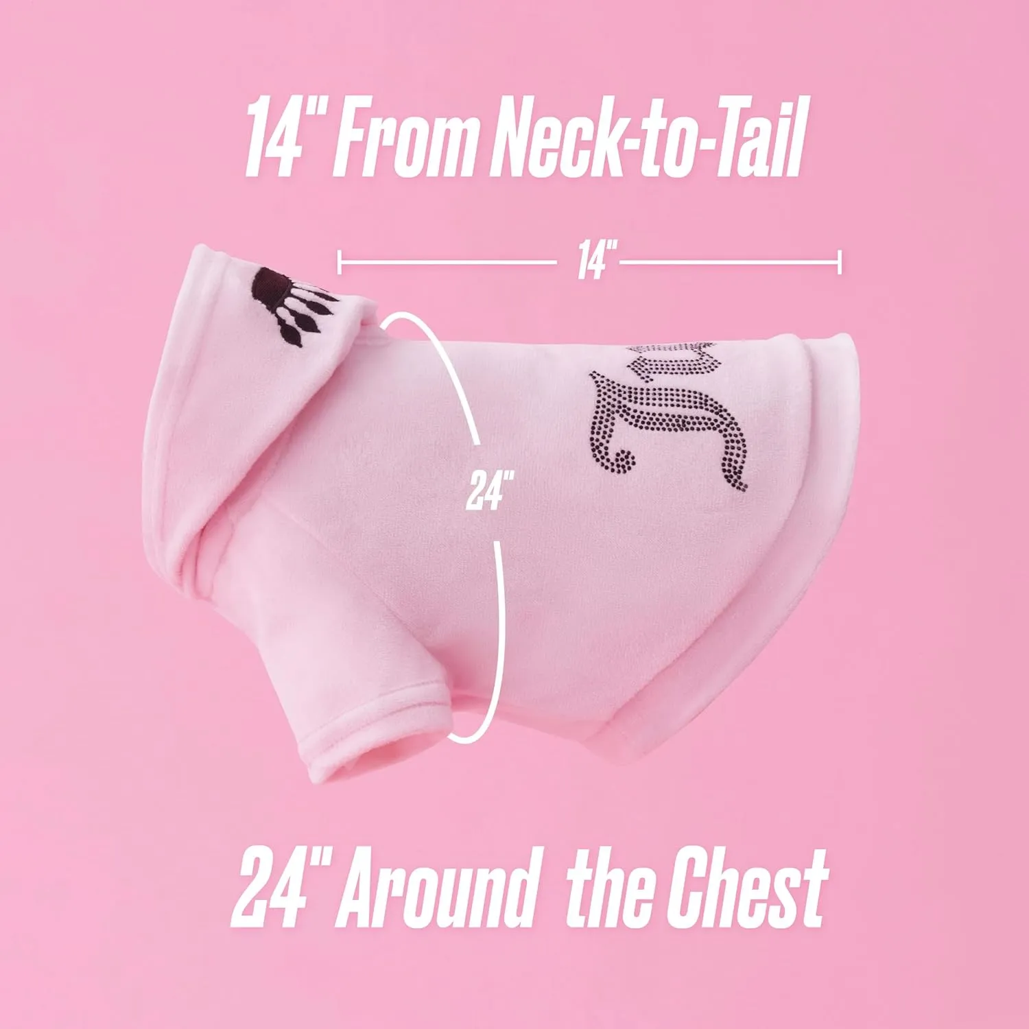 Juicy Couture Bling Velour Pet Hoodie - Pink - M/L (7-12 lbs.) - Pet Hoodies for Small Dogs or Cats