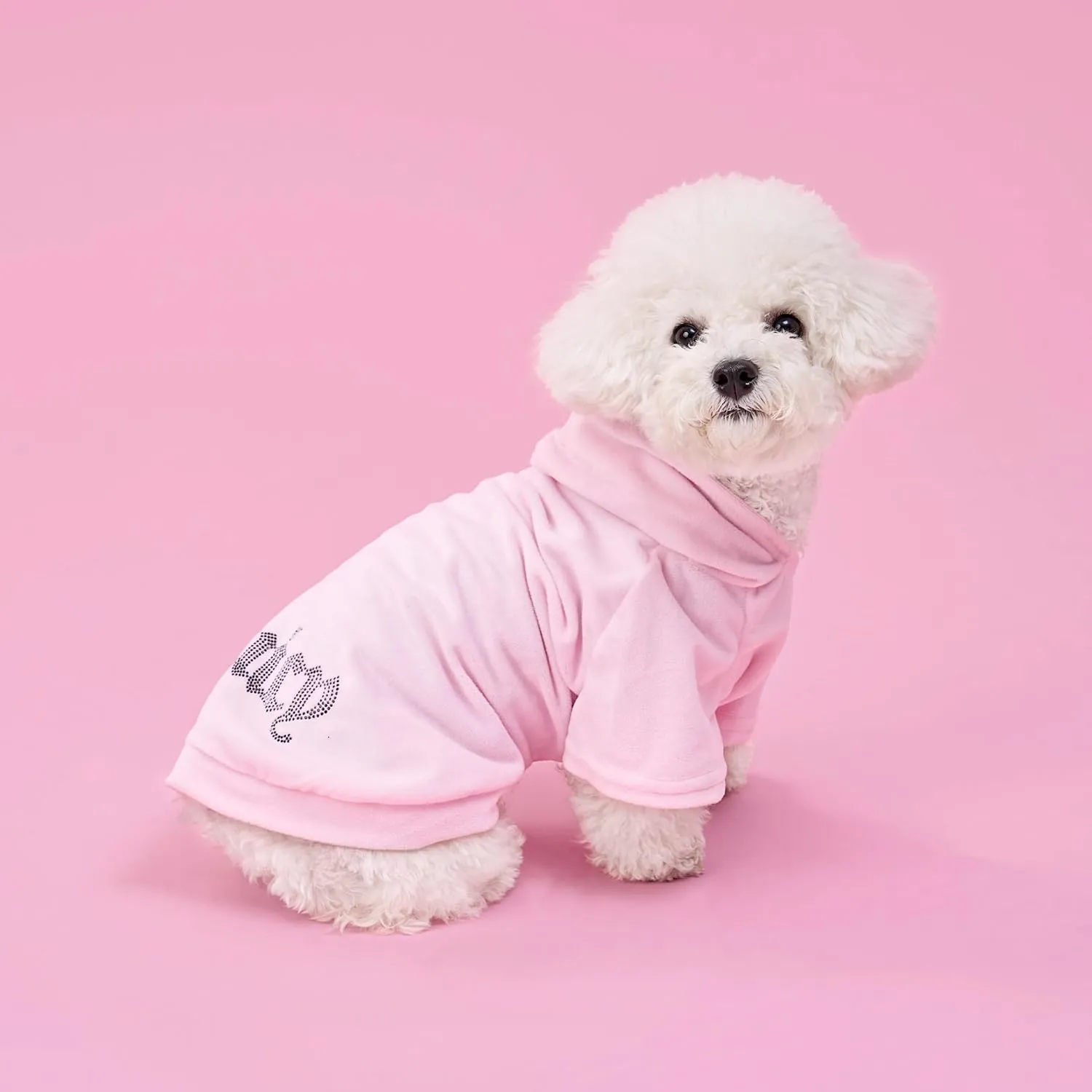 Juicy Couture Bling Velour Pet Hoodie - Pink - XS/S (2-7 lbs.) - Pet Hoodies for Small Dogs or Cats